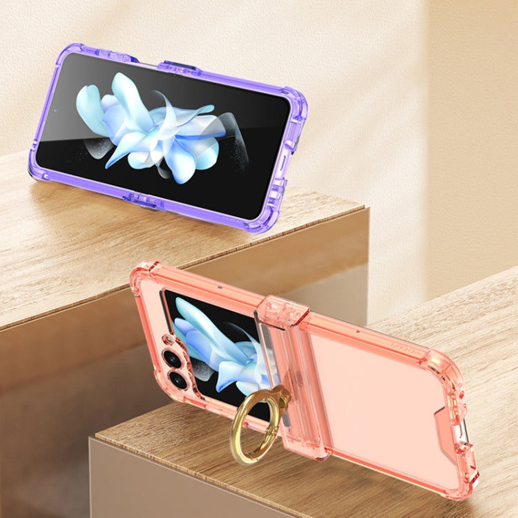 For Samsung Galaxy Z Flip5 Gkk Airbag Hinge Silicone Phone Case with Ring Holder & Tempered Film(Transparent Orange) - free shipping - PMC TechLife - Order now!