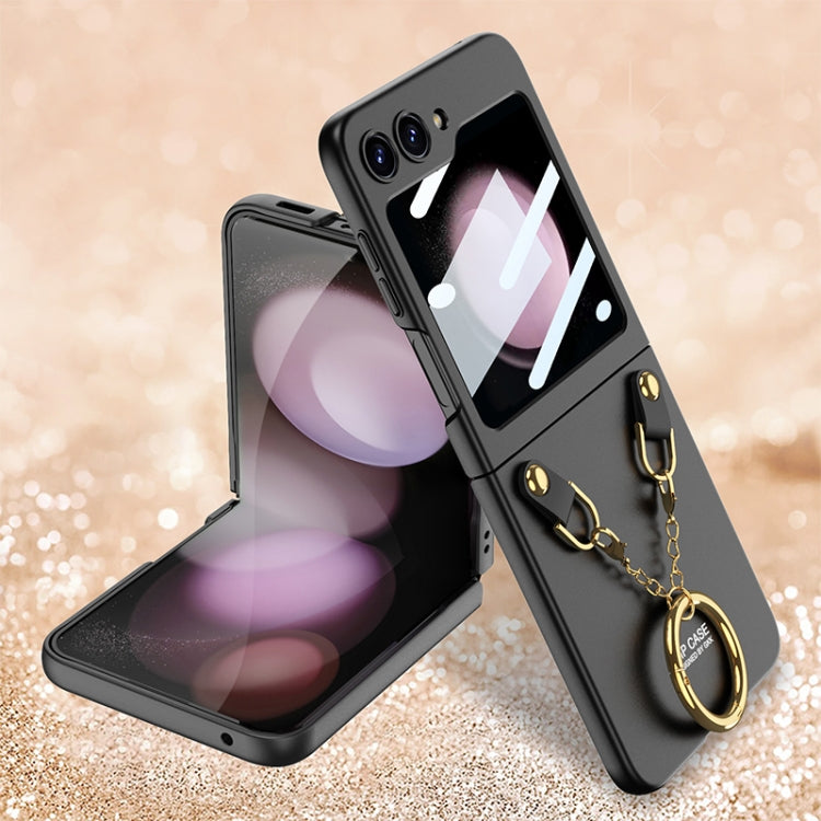 For Samsung Galaxy Z Flip5 GKK Integrated Necklace Hinged Flip Phone Case with Ring Holder(Black) - Galaxy Z Flip5 Cases by GKK | Online Shopping South Africa | PMC TechLife
