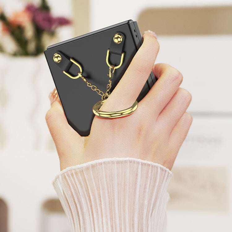 For Samsung Galaxy Z Flip5 GKK Integrated Necklace Hinged Flip Phone Case with Ring Holder(Black) - Galaxy Z Flip5 Cases by GKK | Online Shopping South Africa | PMC TechLife