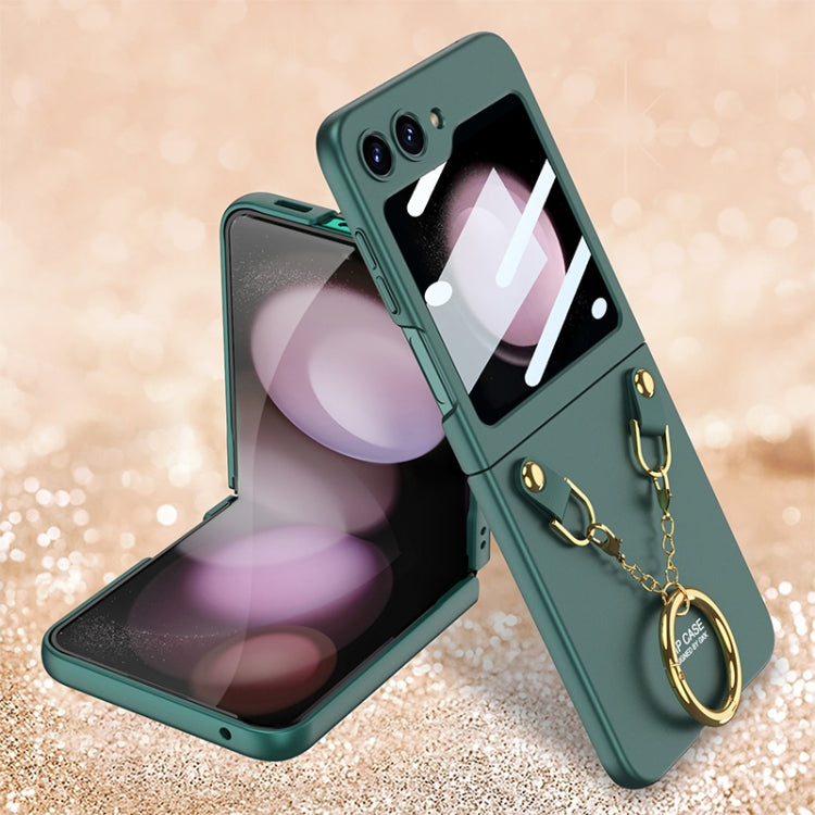 For Samsung Galaxy Z Flip5 GKK Integrated Necklace Hinged Flip Phone Case with Ring Holder(Green) - Galaxy Z Flip5 Cases by GKK | Online Shopping South Africa | PMC TechLife | Buy Now Pay Later Mobicred