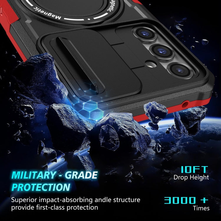 For Samsung Galaxy S23 FE 5G Sliding Camshield Magsafe Holder TPU Hybrid PC Phone Case(Black Red) - free shipping - PMC TechLife - Order now!