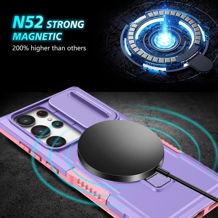 For Samsung Galaxy S23 Ultra 5G Sliding Camshield Magsafe Holder TPU Hybrid PC Phone Case(Pink Purple) - Galaxy S23 Ultra 5G Cases by PMC TechLife | Online Shopping South Africa | PMC TechLife