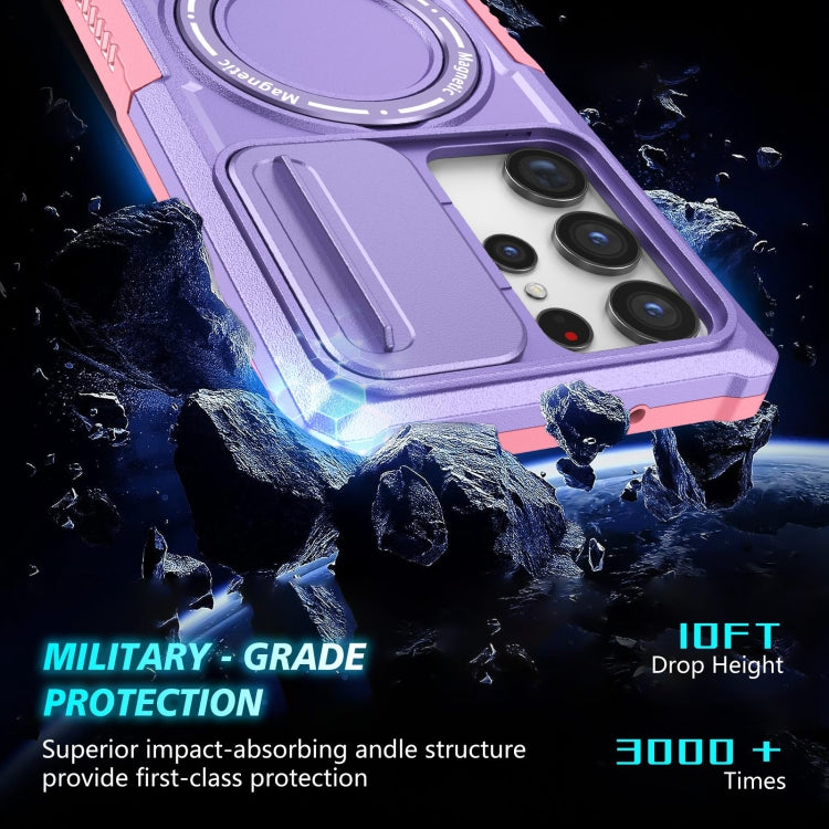 For Samsung Galaxy S23 Ultra 5G Sliding Camshield Magsafe Holder TPU Hybrid PC Phone Case(Pink Purple) - Galaxy S23 Ultra 5G Cases by PMC TechLife | Online Shopping South Africa | PMC TechLife