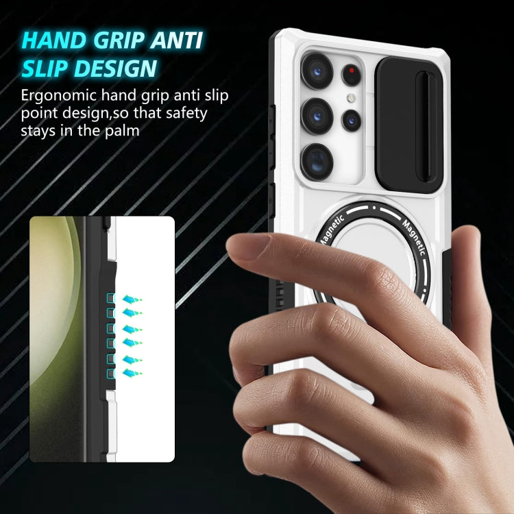 For Samsung Galaxy S23 Ultra 5G Sliding Camshield Magsafe Holder TPU Hybrid PC Phone Case(Black White) - Galaxy S23 Ultra 5G Cases by PMC TechLife | Online Shopping South Africa | PMC TechLife