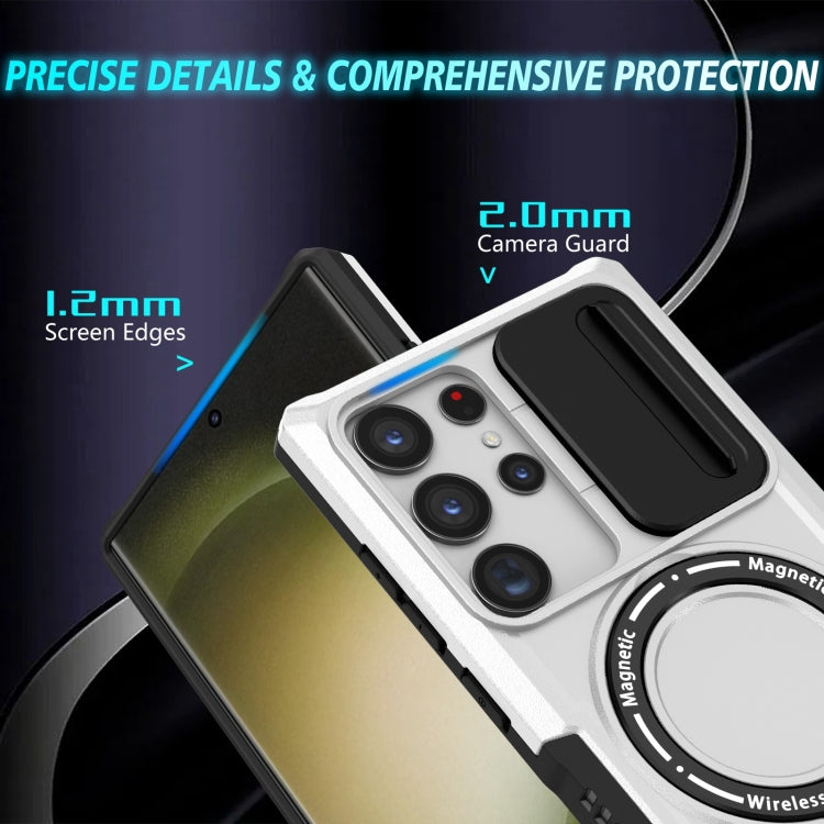 For Samsung Galaxy S23 Ultra 5G Sliding Camshield Magsafe Holder TPU Hybrid PC Phone Case(Black White) - Galaxy S23 Ultra 5G Cases by PMC TechLife | Online Shopping South Africa | PMC TechLife