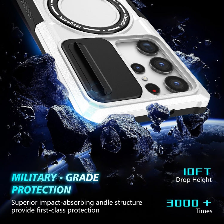 For Samsung Galaxy S23 Ultra 5G Sliding Camshield Magsafe Holder TPU Hybrid PC Phone Case(Black White) - Galaxy S23 Ultra 5G Cases by PMC TechLife | Online Shopping South Africa | PMC TechLife