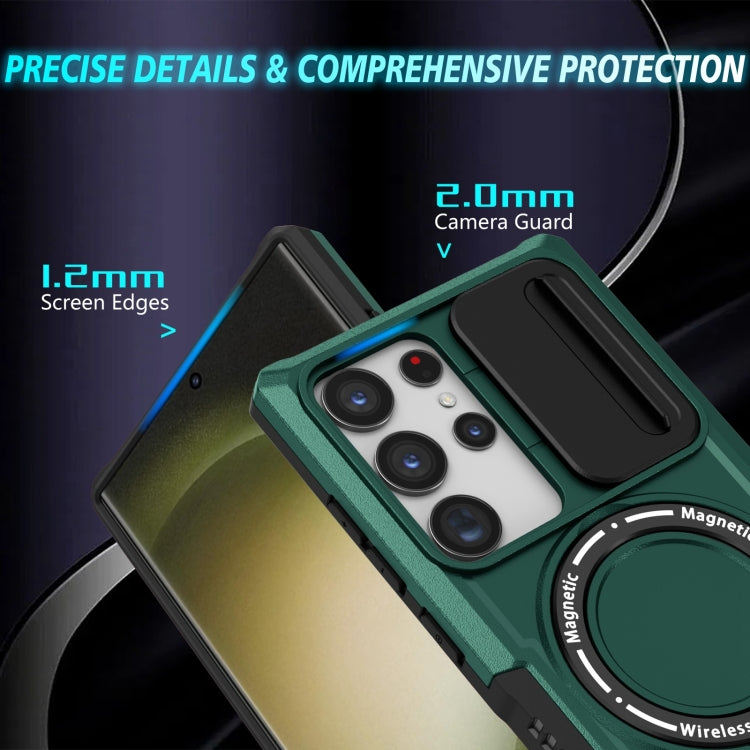 For Samsung Galaxy S23 Ultra 5G Sliding Camshield Magsafe Holder TPU Hybrid PC Phone Case(Deep Green) - free shipping - PMC TechLife - Order now!