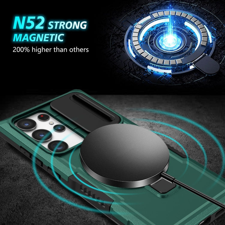For Samsung Galaxy S23 Ultra 5G Sliding Camshield Magsafe Holder TPU Hybrid PC Phone Case(Deep Green) - free shipping - PMC TechLife - Order now!