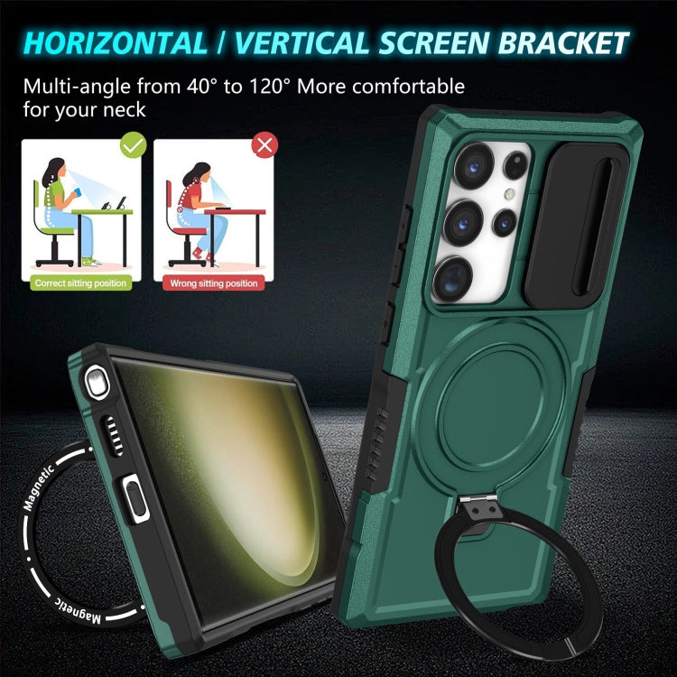For Samsung Galaxy S23 Ultra 5G Sliding Camshield Magsafe Holder TPU Hybrid PC Phone Case(Deep Green) - free shipping - PMC TechLife - Order now!