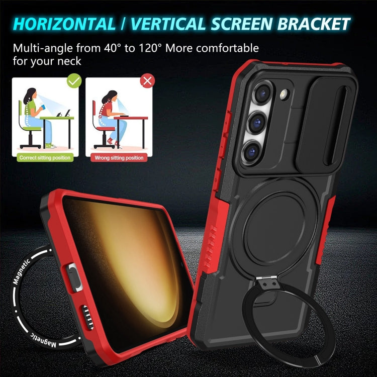 For Samsung Galaxy S23+ 5G Sliding Camshield Magsafe Holder TPU Hybrid PC Phone Case(Black Red) - Galaxy S23+ 5G Cases by PMC TechLife | Online Shopping South Africa | PMC TechLife