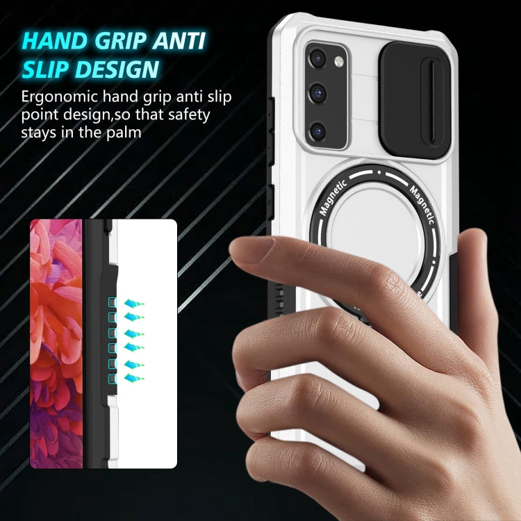 For Samsung Galaxy S20 FE Sliding Camshield Magsafe Holder TPU Hybrid PC Phone Case(Black White) - Galaxy Phone Cases by PMC TechLife | Online Shopping South Africa | PMC TechLife