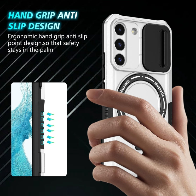 For Samsung Galaxy S22 5G Sliding Camshield Magsafe Holder TPU Hybrid PC Phone Case(Black White) - Galaxy Phone Cases by PMC TechLife | Online Shopping South Africa | PMC TechLife