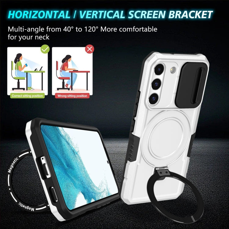 For Samsung Galaxy S22 5G Sliding Camshield Magsafe Holder TPU Hybrid PC Phone Case(Black White) - Galaxy Phone Cases by PMC TechLife | Online Shopping South Africa | PMC TechLife