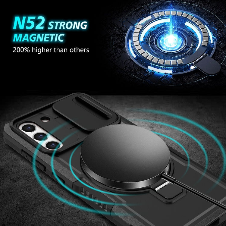 For Samsung Galaxy S21 FE 5G Sliding Camshield Magsafe Holder TPU Hybrid PC Phone Case(Black) - Galaxy Phone Cases by PMC TechLife | Online Shopping South Africa | PMC TechLife