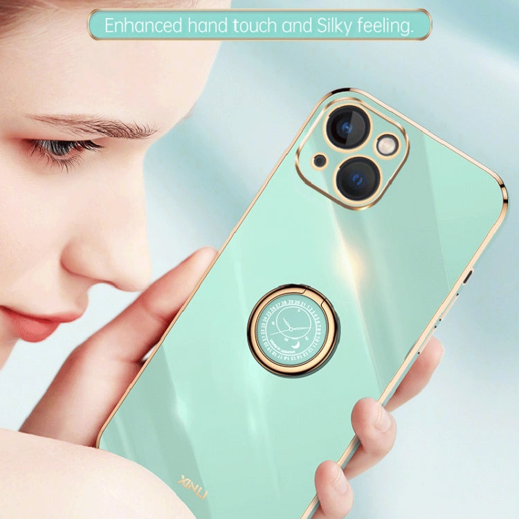 For iPhone 15 Plus XINLI Straight Edge 6D Electroplate TPU Phone Case with Ring Holder(Black) - iPhone 15 Plus Cases by XINLI | Online Shopping South Africa | PMC TechLife | Buy Now Pay Later Mobicred