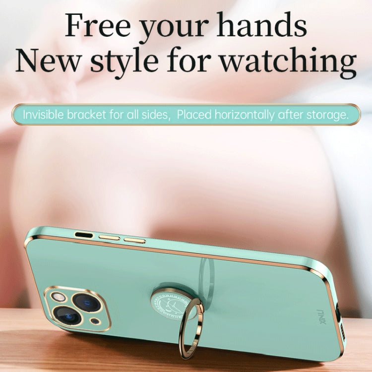 For iPhone 15 XINLI Straight Edge 6D Electroplate TPU Phone Case with Ring Holder(Pink) - free shipping - PMC TechLife - Order now!