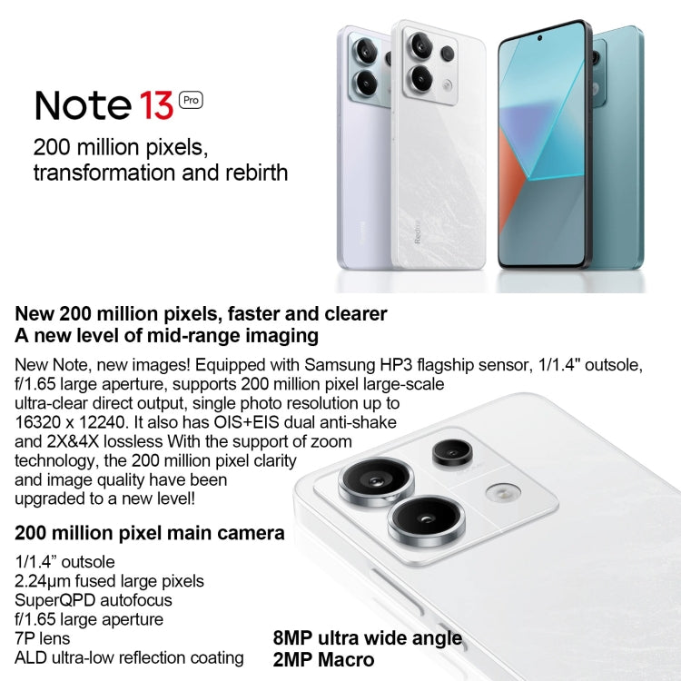 Xiaomi Redmi Note 13 Pro 5G, 12GB+512GB,  6.67 inch MIUI 14 Snapdragon 7s Gen 2 Octa Core 4nm up to 2.4GHz, NFC, Network: 5G(Violet) - free shipping - PMC TechLife - Order now!