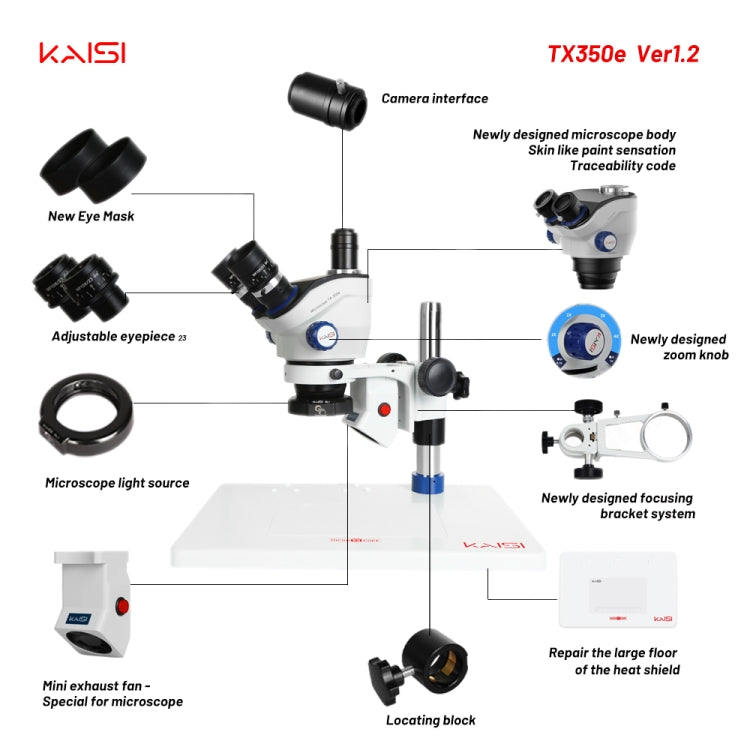 Kaisi TX-350E Ver1.2 7X-50X Microscope Zoom Stereo Microscope with Big Base - free shipping - PMC TechLife - Order now!