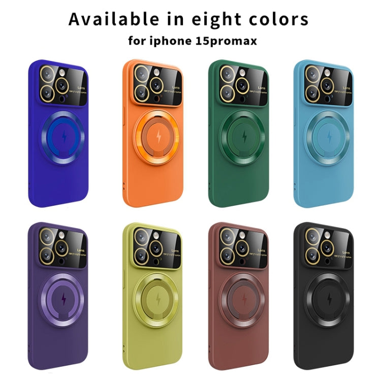 For iPhone 15 Pro Large Window MagSafe Magnetic Holder Phone Case(Dark Green) - free shipping - PMC TechLife - Order now!