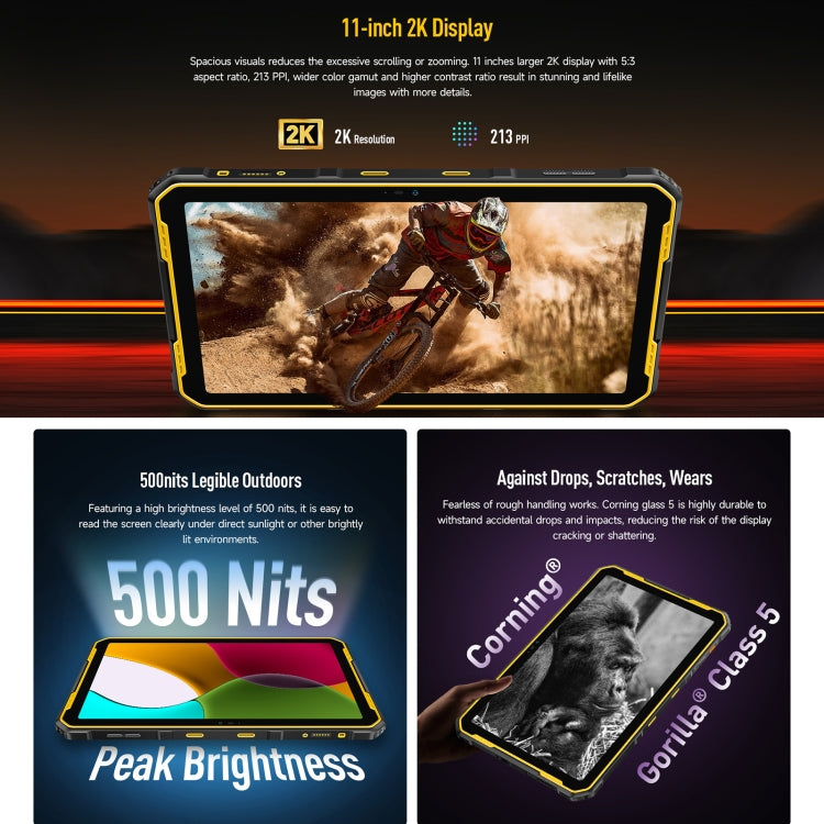 Ulefone Armor Pad 2 Rugged Tablet PC, 16GB+256GB 11 inch Android 13 MediaTek Helio G99 Octa Core 4G Network EU Plug(Yellow) - free shipping - PMC TechLife - Order now!