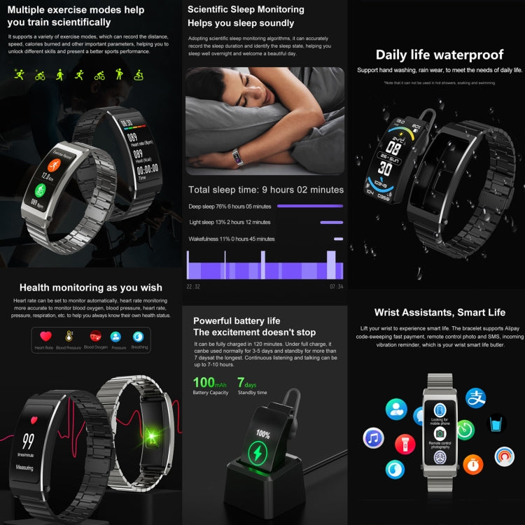 K7 1.14 inch TFT Screen Smart Call Bracelet, BT Call / Heart Rate / Blood Pressure / Blood Oxygen, Strap:Silicone Strap(Tarnish) - free shipping - PMC TechLife - Order now!