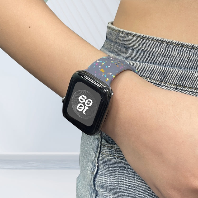 For Apple Watch Serie 5 44mm Floral Silicone Watch Band(Grey) - Watch Bands by PMC TechLife | Online Shopping South Africa | PMC TechLife