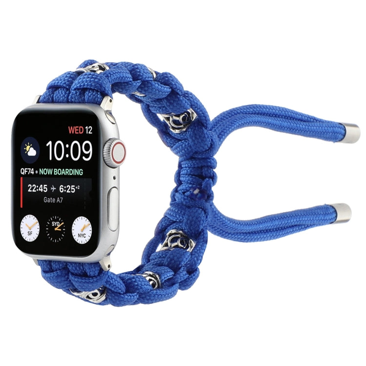 For Apple Watch SE 2023 44mm Silk Silver Beads Braided Watch Band(Blue) - Watch Bands by PMC TechLife | Online Shopping South Africa | PMC TechLife
