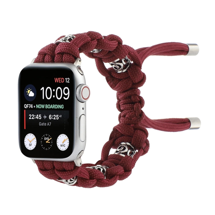 For Apple Watch SE 2023 40mm Silk Silver Beads Braided Watch Band(Wine Red) - Watch Bands by PMC TechLife | Online Shopping South Africa | PMC TechLife