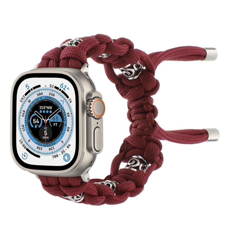 For Apple Watch Ultra 49mm Silk Silver Beads Braided Watch Band(Wine Red) - free shipping - PMC TechLife - Order now!
