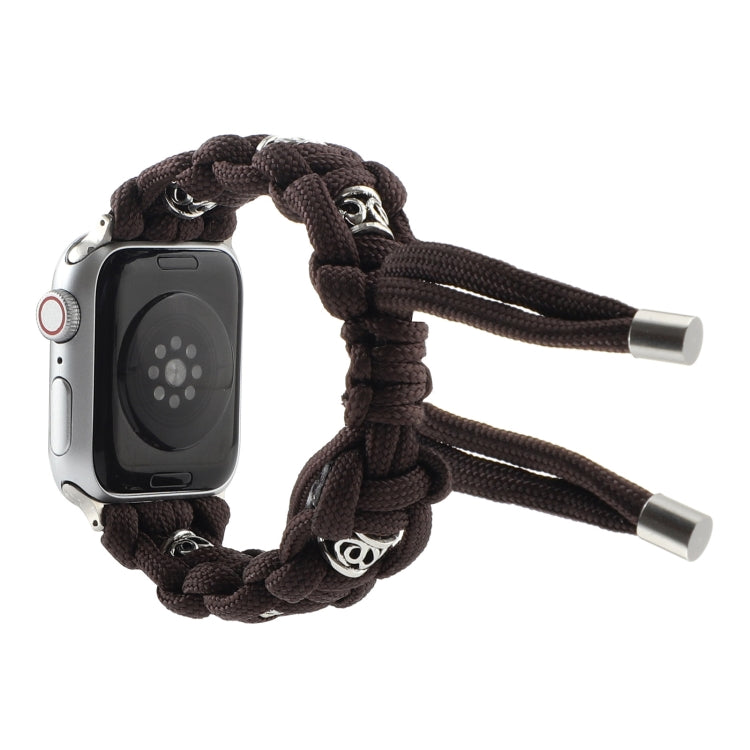 For Apple Watch Series 8 41mm Silk Silver Beads Braided Watch Band(Coffee) - Watch Bands by PMC TechLife | Online Shopping South Africa | PMC TechLife