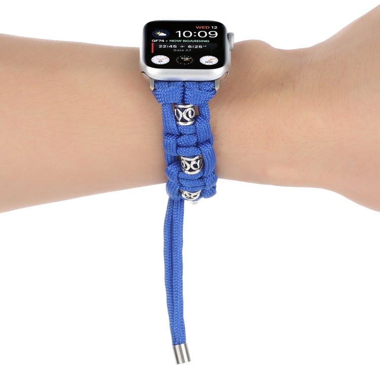 For Apple Watch SE 40mm Silk Silver Beads Braided Watch Band(Blue) - Watch Bands by PMC TechLife | Online Shopping South Africa | PMC TechLife
