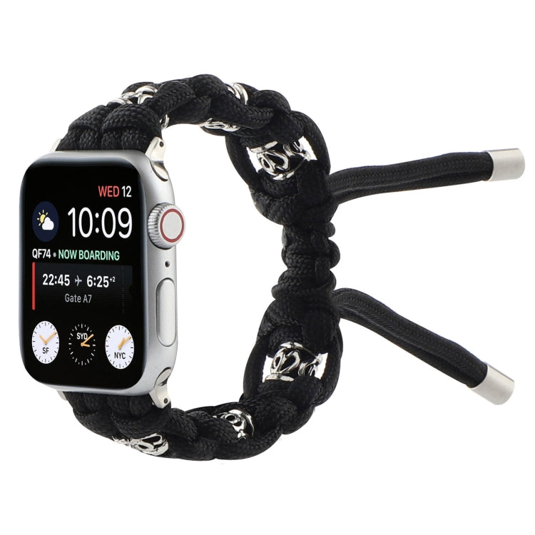 For Apple Watch SE 44mm Silk Silver Beads Braided Watch Band(Black) - Watch Bands by PMC TechLife | Online Shopping South Africa | PMC TechLife
