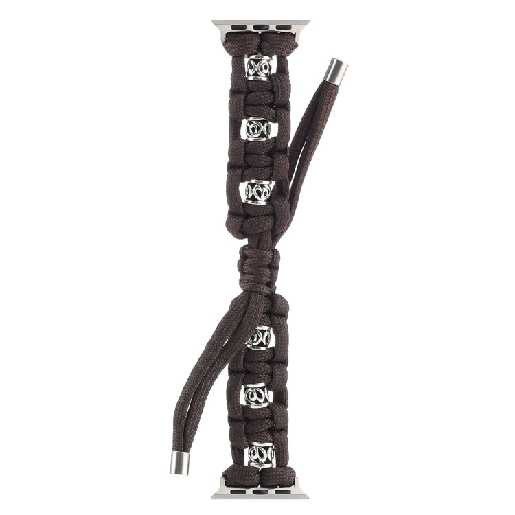 For Apple Watch SE 44mm Silk Silver Beads Braided Watch Band(Coffee) - Watch Bands by PMC TechLife | Online Shopping South Africa | PMC TechLife