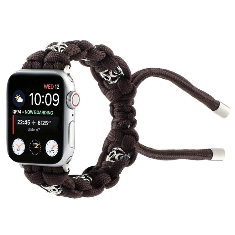 For Apple Watch Series 6 40mm Silk Silver Beads Braided Watch Band(Coffee) - Watch Bands by PMC TechLife | Online Shopping South Africa | PMC TechLife