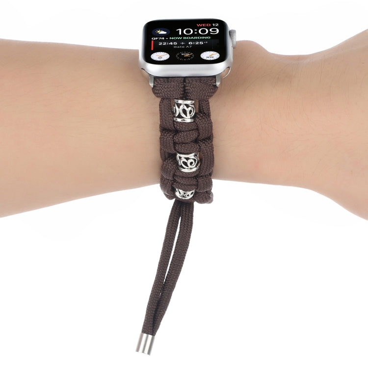 For Apple Watch Series 6 40mm Silk Silver Beads Braided Watch Band(Coffee) - Watch Bands by PMC TechLife | Online Shopping South Africa | PMC TechLife