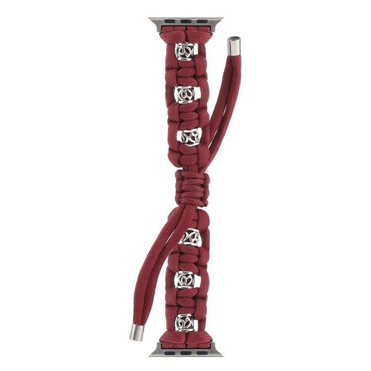 For Apple Watch Series 6 44mm Silk Silver Beads Braided Watch Band(Wine Red) - Watch Bands by PMC TechLife | Online Shopping South Africa | PMC TechLife