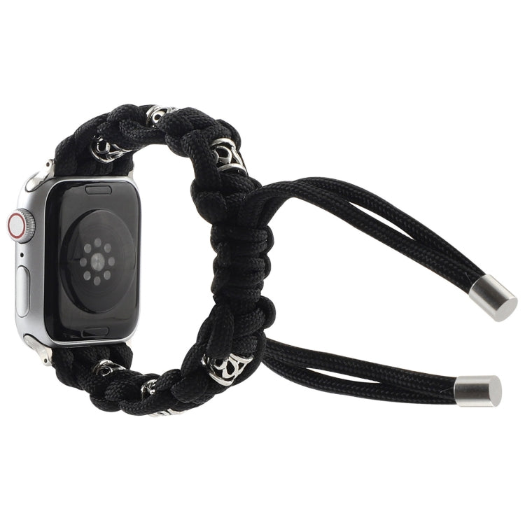 For Apple Watch Series 5 44mm Silk Silver Beads Braided Watch Band(Black) - Watch Bands by PMC TechLife | Online Shopping South Africa | PMC TechLife