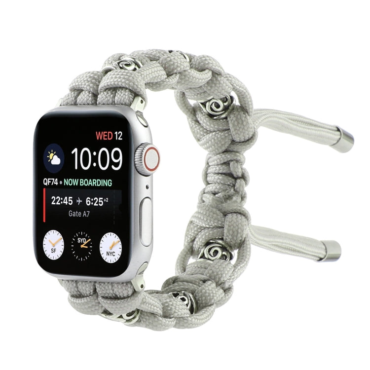 For Apple Watch Series 5 44mm Silk Silver Beads Braided Watch Band(Grey) - Watch Bands by PMC TechLife | Online Shopping South Africa | PMC TechLife