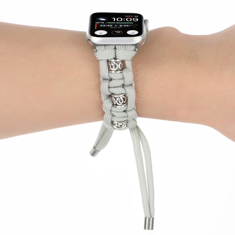 For Apple Watch Series 5 44mm Silk Silver Beads Braided Watch Band(Grey) - Watch Bands by PMC TechLife | Online Shopping South Africa | PMC TechLife