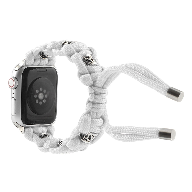 For Apple Watch Series 5 40mm Silk Silver Beads Braided Watch Band(White) - Watch Bands by PMC TechLife | Online Shopping South Africa | PMC TechLife