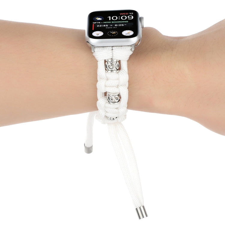 For Apple Watch Series 5 40mm Silk Silver Beads Braided Watch Band(White) - Watch Bands by PMC TechLife | Online Shopping South Africa | PMC TechLife