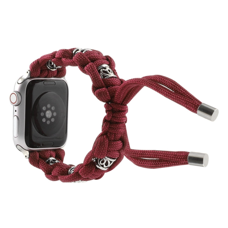 For Apple Watch Series 4 44mm Silk Silver Beads Braided Watch Band(Wine Red) - Watch Bands by PMC TechLife | Online Shopping South Africa | PMC TechLife