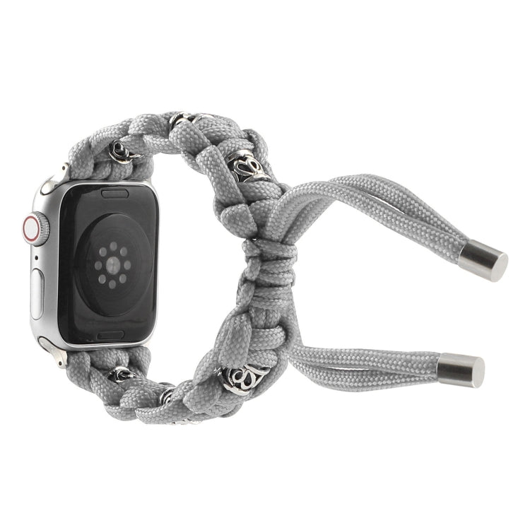For Apple Watch Series 3 38mm Silk Silver Beads Braided Watch Band(Grey) - Watch Bands by PMC TechLife | Online Shopping South Africa | PMC TechLife