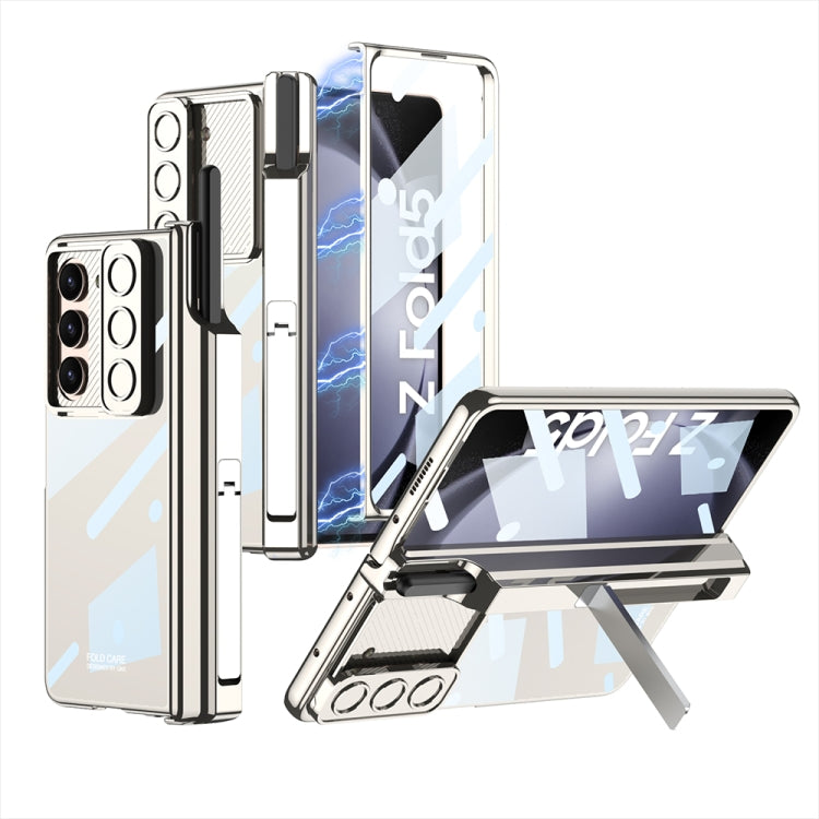 For Samsung Galaxy Z Fold5 5G GKK Integrated Push Lens Window Fold Hinge Phone Case with Pen Slots(Silver) - free shipping - PMC TechLife - Order now!