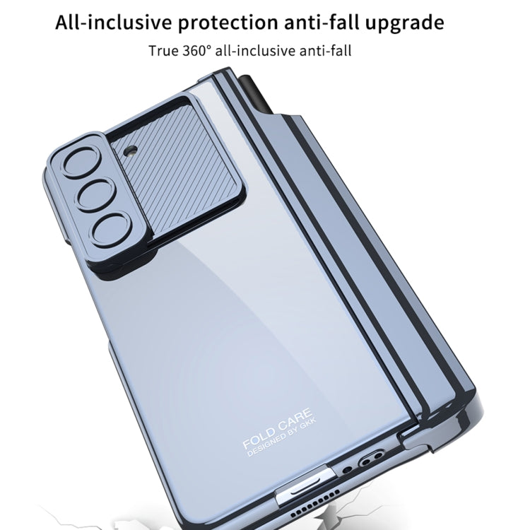 For Samsung Galaxy Z Fold5 5G GKK Integrated Push Lens Window Fold Hinge Phone Case with Pen Slots(Silver) - free shipping - PMC TechLife - Order now!