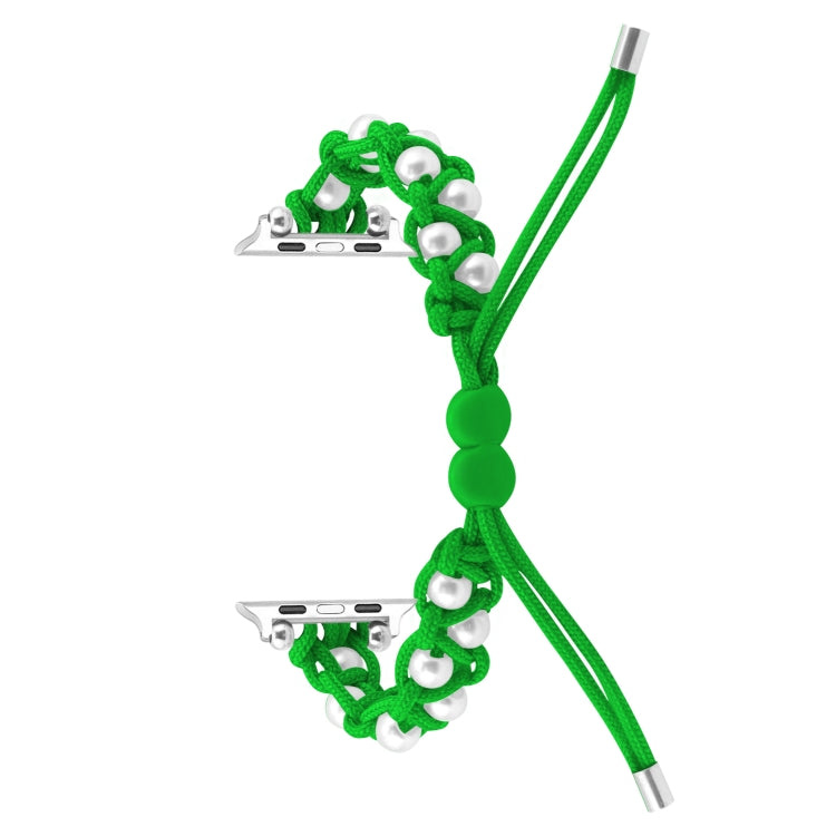 For Apple Watch SE 2023 44mm Paracord Gypsophila Beads Drawstring Braided Watch Band(Green) - Watch Bands by PMC TechLife | Online Shopping South Africa | PMC TechLife