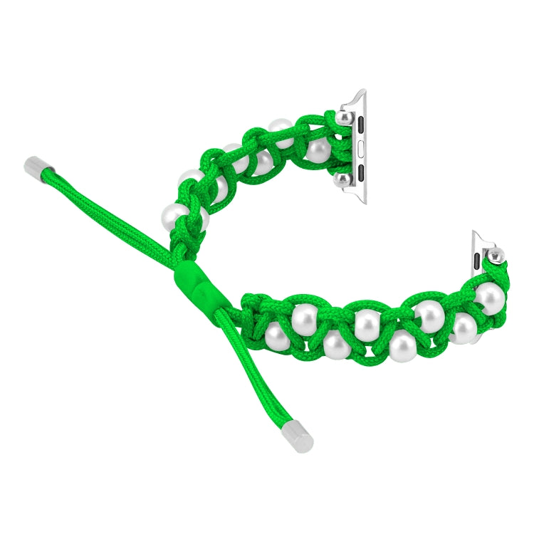 For Apple Watch SE 2023 44mm Paracord Gypsophila Beads Drawstring Braided Watch Band(Green) - Watch Bands by PMC TechLife | Online Shopping South Africa | PMC TechLife