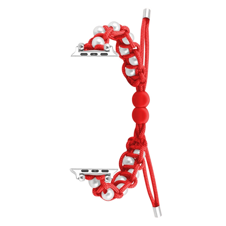 For Apple Watch SE 2023 40mm Paracord Gypsophila Beads Drawstring Braided Watch Band(Red) - Watch Bands by PMC TechLife | Online Shopping South Africa | PMC TechLife