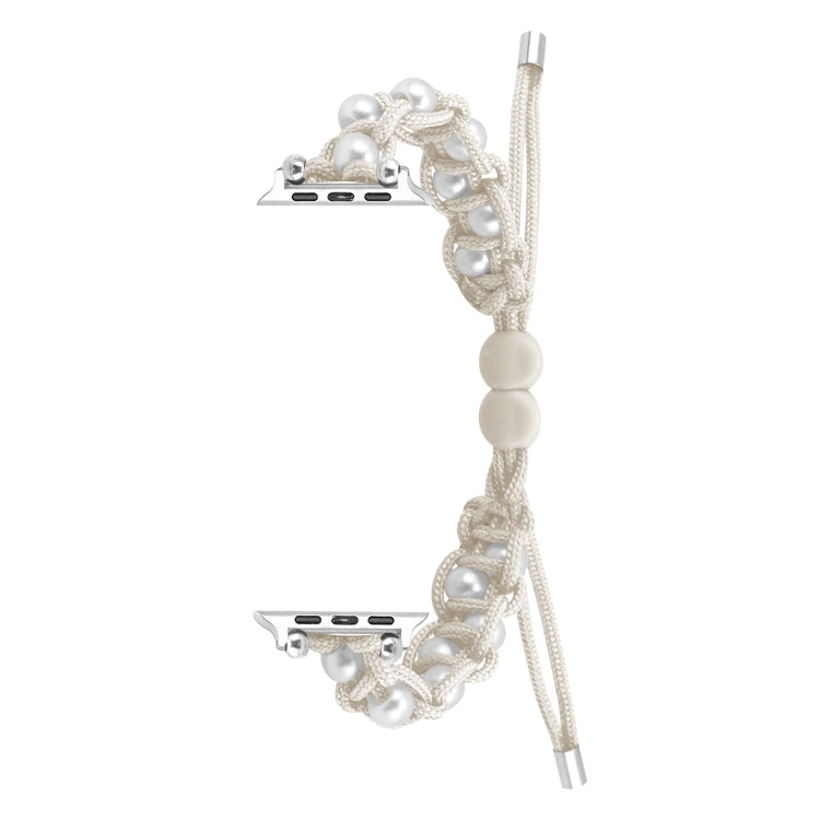 For Apple Watch Series 9 45mm Paracord Gypsophila Beads Drawstring Braided Watch Band(White) - Watch Bands by PMC TechLife | Online Shopping South Africa | PMC TechLife