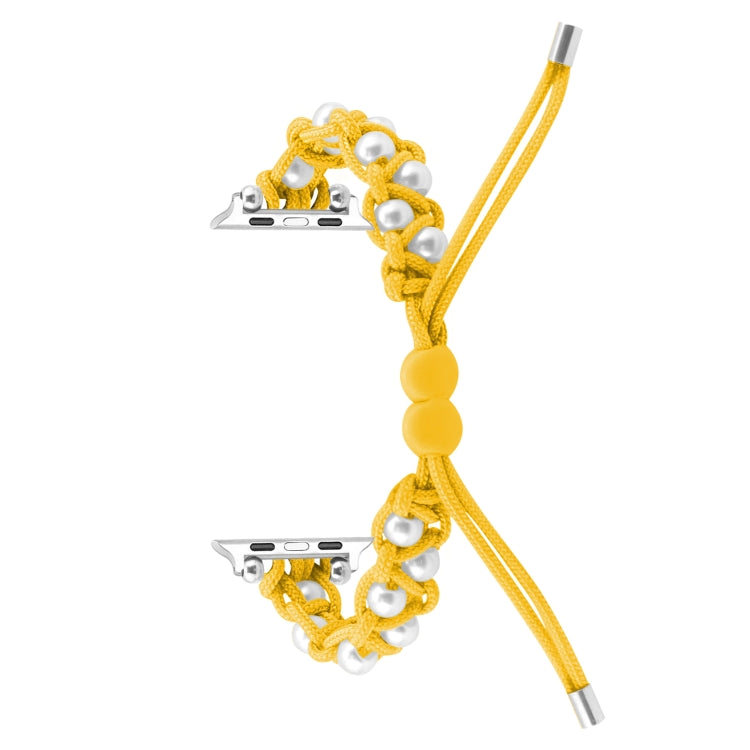 For Apple Watch Series 9 45mm Paracord Gypsophila Beads Drawstring Braided Watch Band(Yellow) - Watch Bands by PMC TechLife | Online Shopping South Africa | PMC TechLife